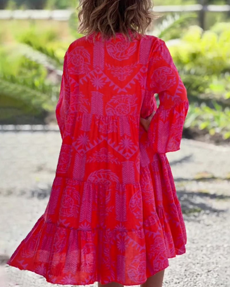 Lauren - Robe à manches 3/4 et imprimé géométrique Boho