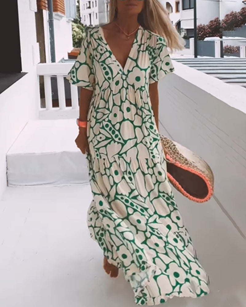 Disco | Vestito casual con scollo a V e stampa