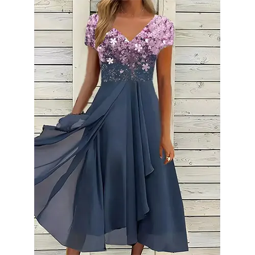 Schicke Blumen-Hochzeitsgastkleid für Damen | Midi