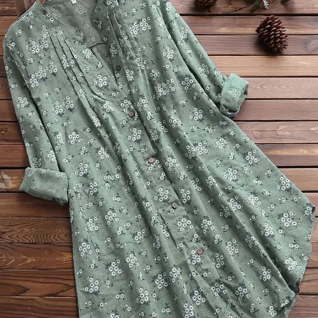 Damen Langärmeliges Hemd mit Blumenmuster | Untere Taste