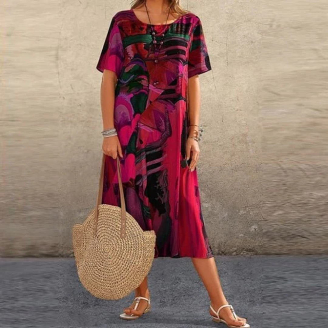 Damen Sommerkleid mit Rundhalsausschnitt | Midi
