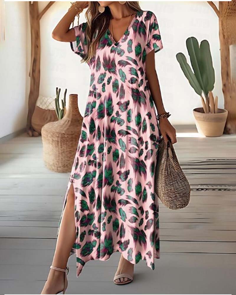 Robe Longue d’Été Femme – Coupe Fluide Décontractée avec Encolure en V