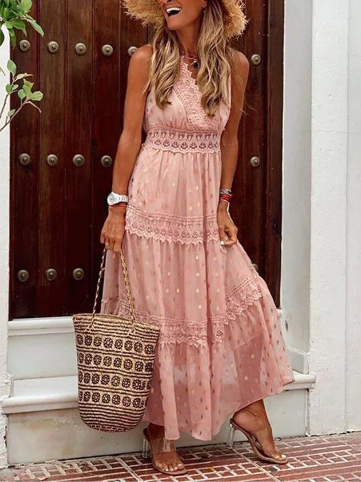 Robe Longue Bohème Femme – Détails Brodés & Dentelle – Look Estival Romantique