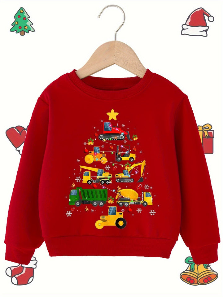 Sam – Pull avec imprimé sapin de Noël et machines pour garçons