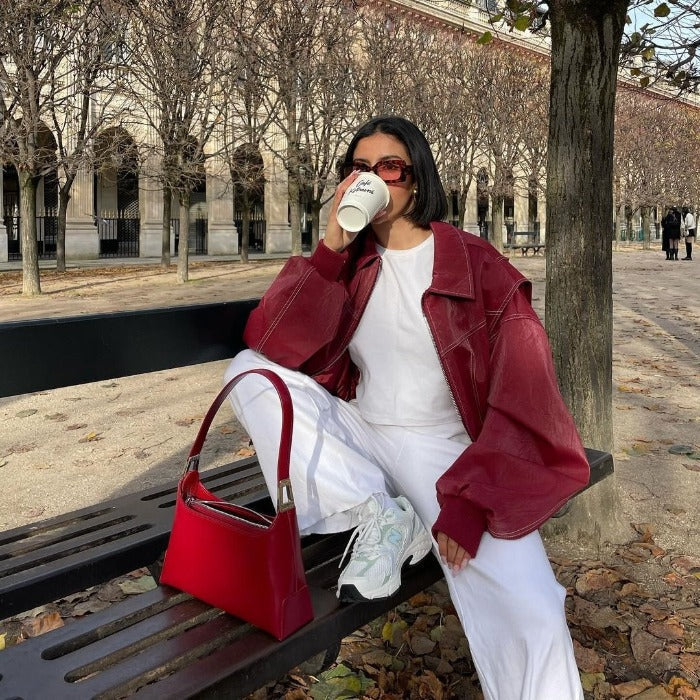 Eugénie - Blouson bomber en cuir, vintage et résistant aux intempéries pour un look intemporel