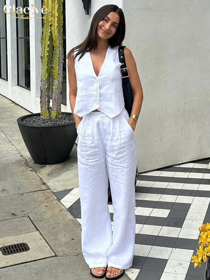 Paisley | Completo due pezzi in lino bianco per donne