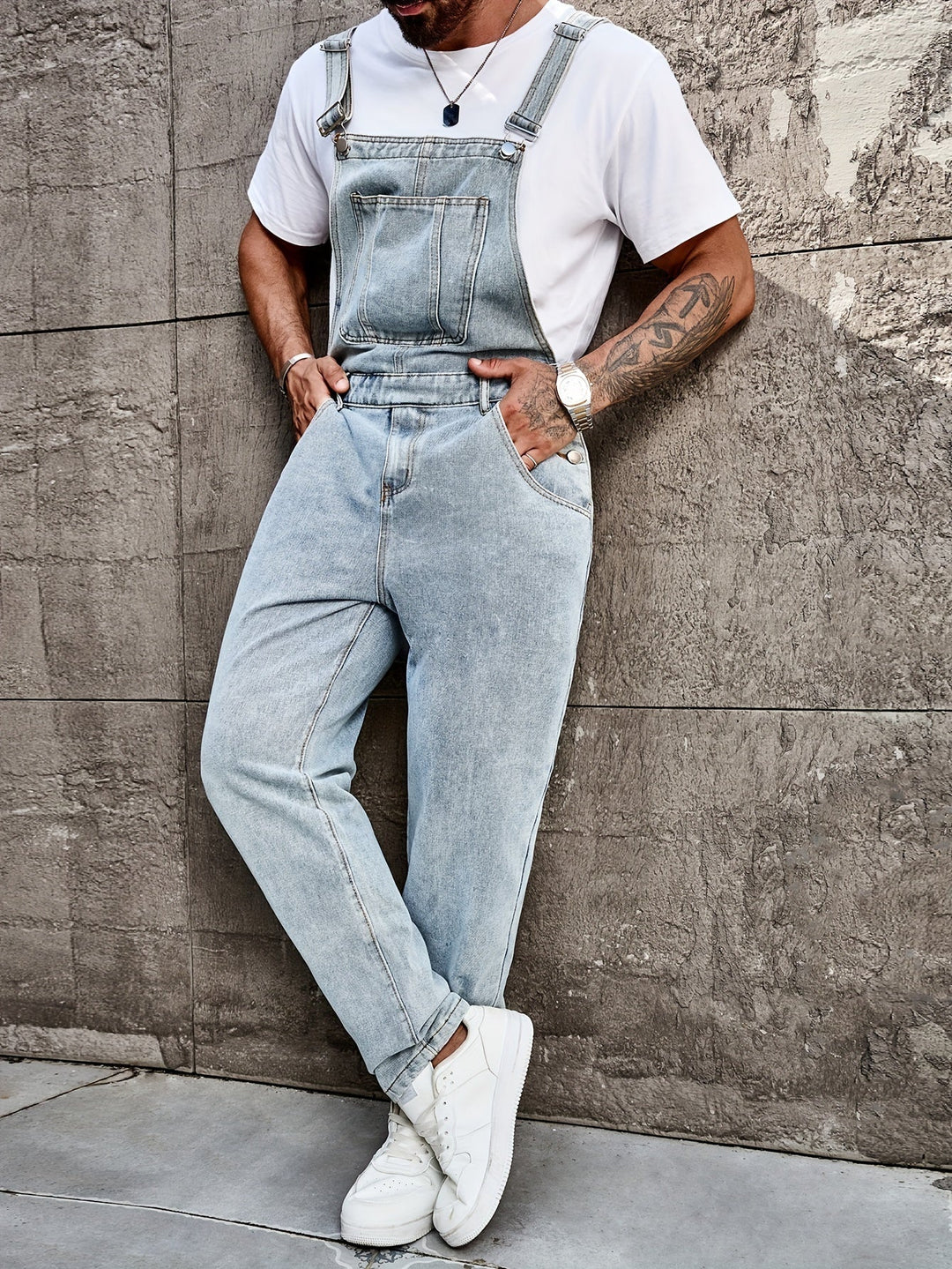 Men's denim overalls – Vintage straight cut, faded denim, urban and casual look