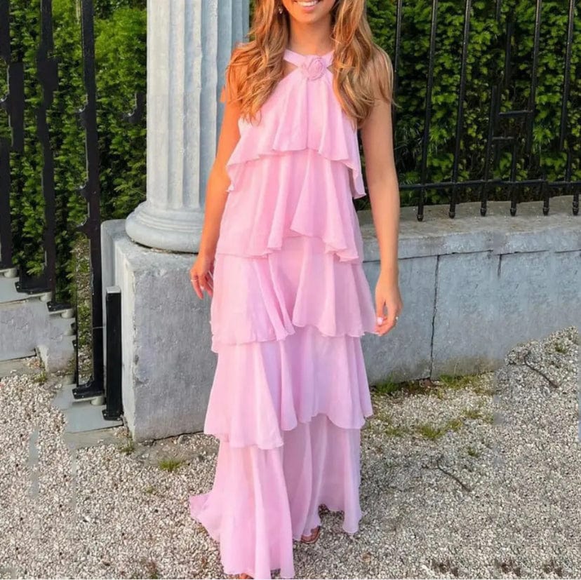 Robe Longue à Volants Superposés et Col Licou Eryndra