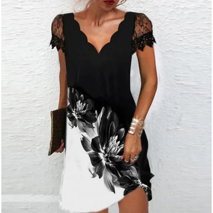 Schwarzes Blumenmuster Kleid für Damen | Mini