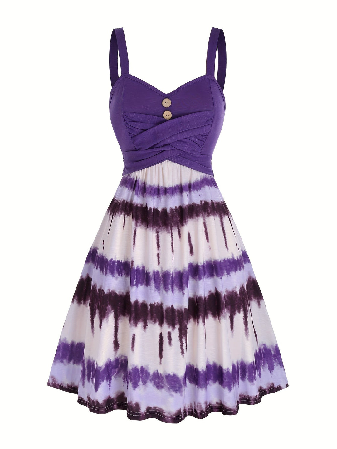 Vestito tie-dye con bottoni finti e scollo a V