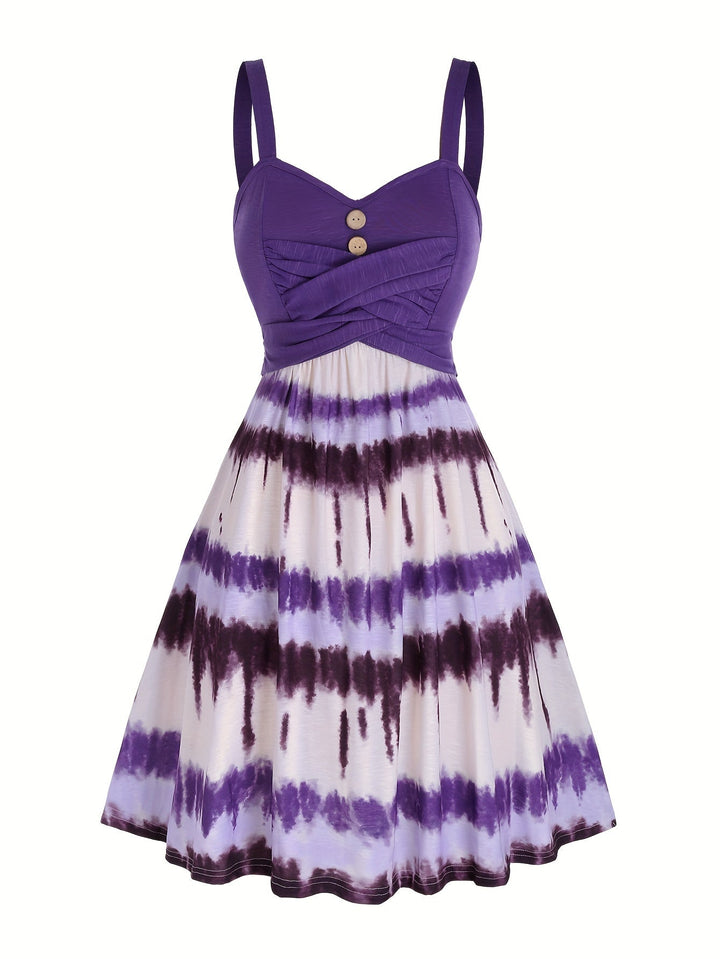Vestito tie-dye con bottoni finti e scollo a V