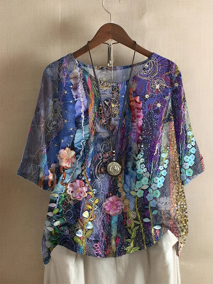 Chemise a Line Floral Fiber Art
