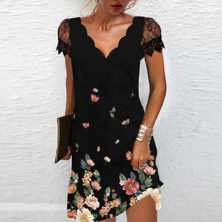 Schwarzes Blumenmuster Kleid für Damen | Mini