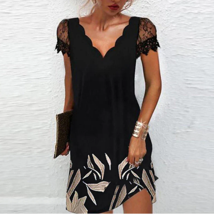 Schwarzes Blumenmuster Kleid für Damen | Mini