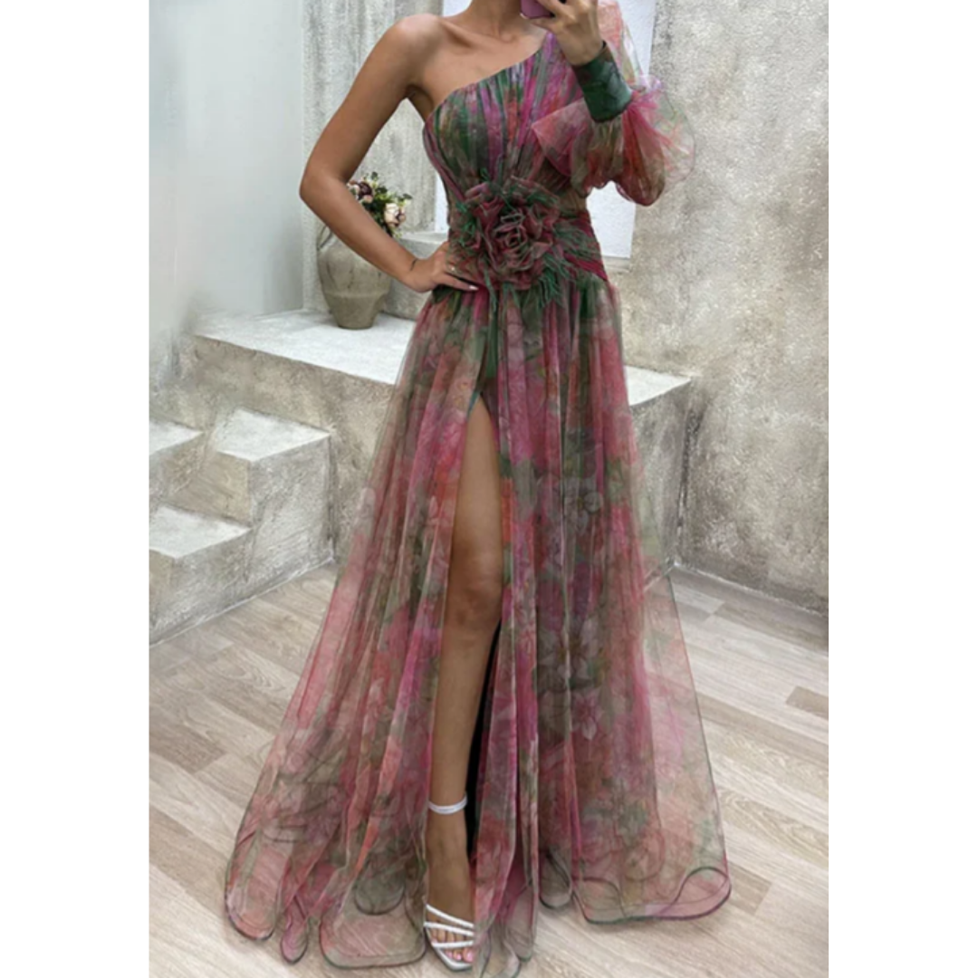 Elegantes Abendkleid mit einer Schulter für Damen | Maxi
