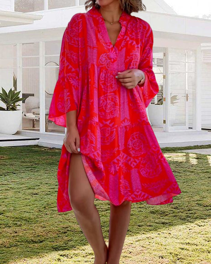 Lauren - Robe à manches 3/4 et imprimé géométrique Boho