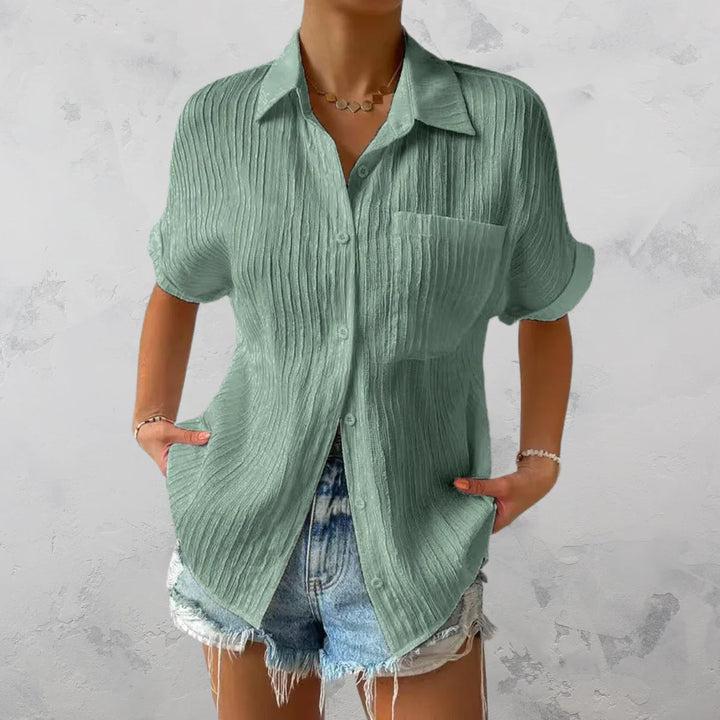 Texturiertes, lässiges Sommerhemd mit Knöpfen für Damen | Kurze Ärmel