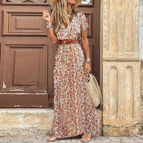 Langes und elegantes Sommerkleid mit Print | Maxi