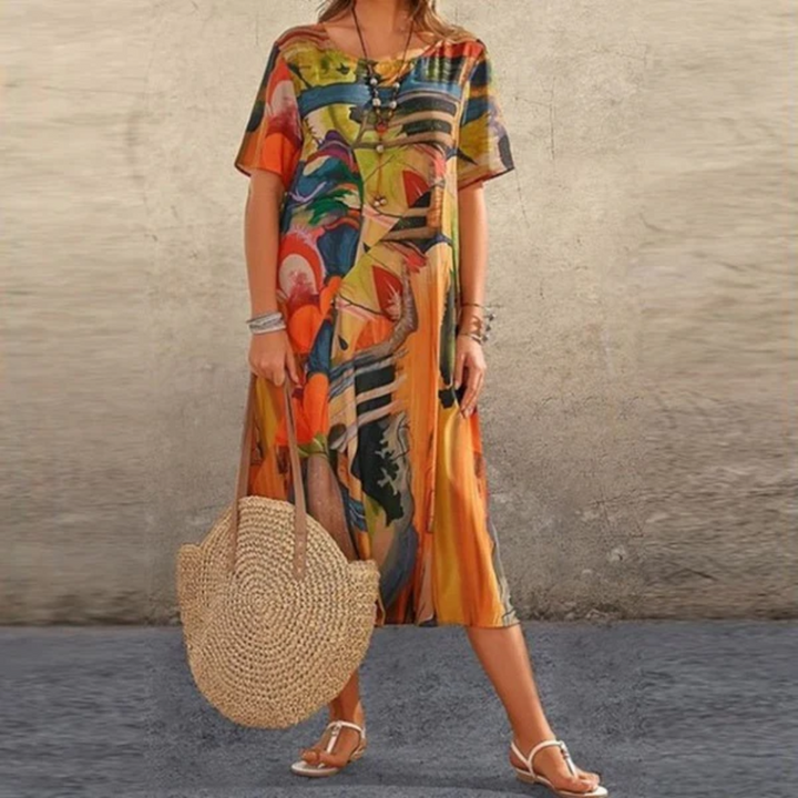 Damen Sommerkleid mit Rundhalsausschnitt | Midi