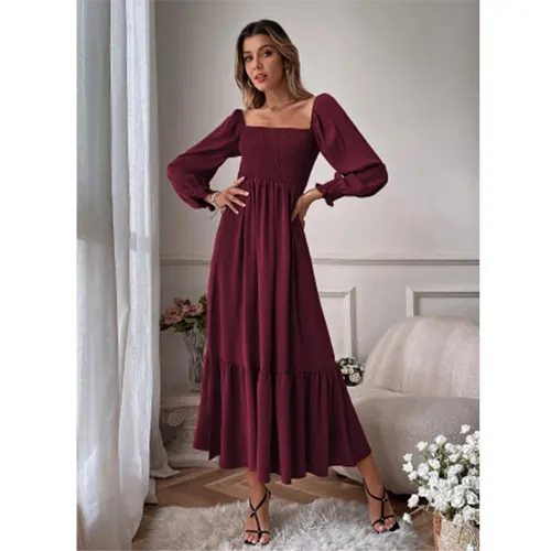 Lässiges Kleid mit Puffärmeln für Damen | Maxi