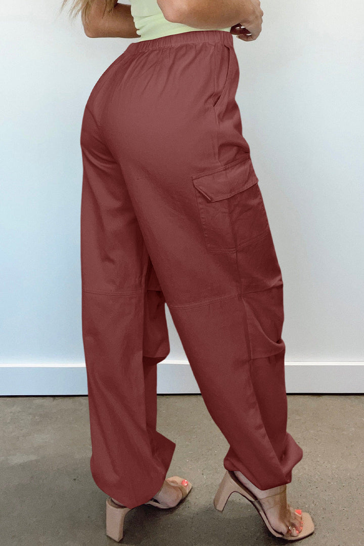 Romain – Pantalon cargo rouge minéral avec cordon de serrage et jambes larges