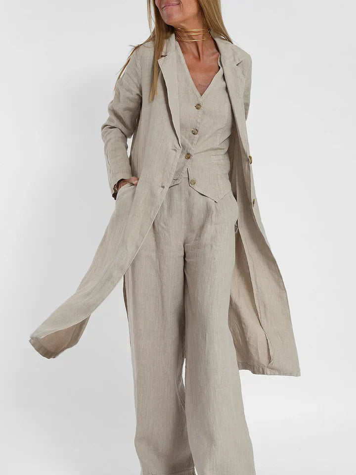 Ensemble deux pièces en lin tweed avec gilet - Élégant et respirant