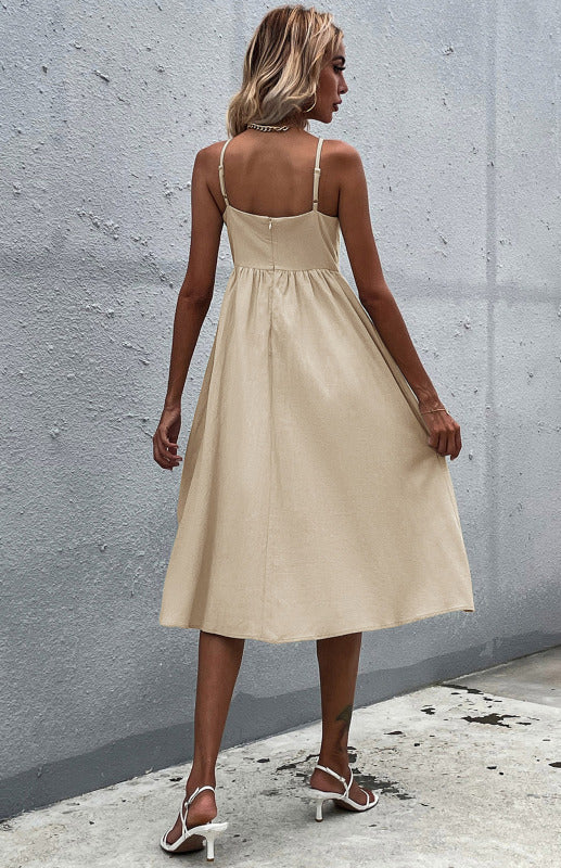 Robe Évasée Femme Été Bretelles Fines – Boutonnée, Style Décontracté Bohème