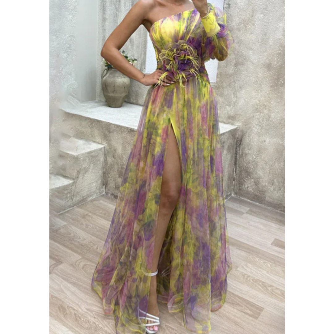 Elegantes Abendkleid mit einer Schulter für Damen | Maxi