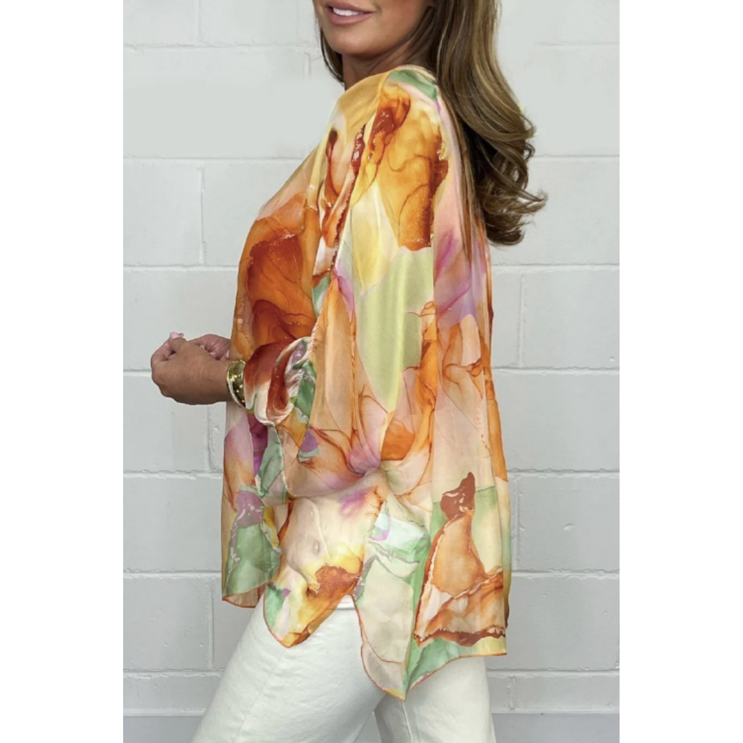 Sommerbluse mit Blumenknöpfen für Damen | Lange Ärmel