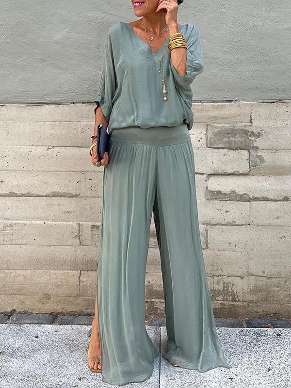 Elegant wide two-piece pants in silk chiffon