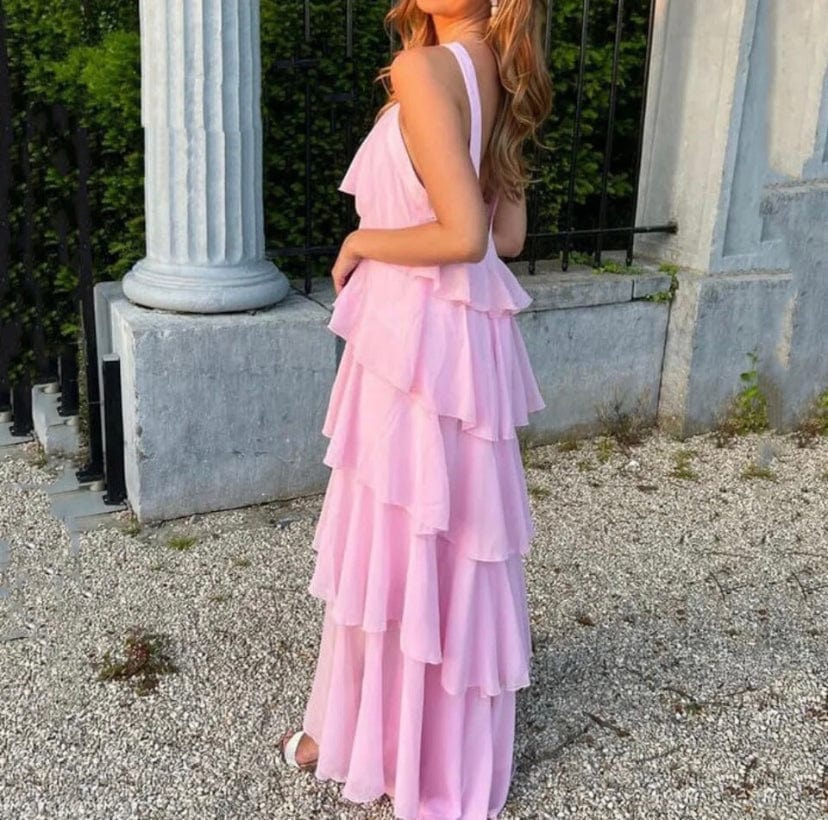 Robe Longue à Volants Superposés et Col Licou Eryndra