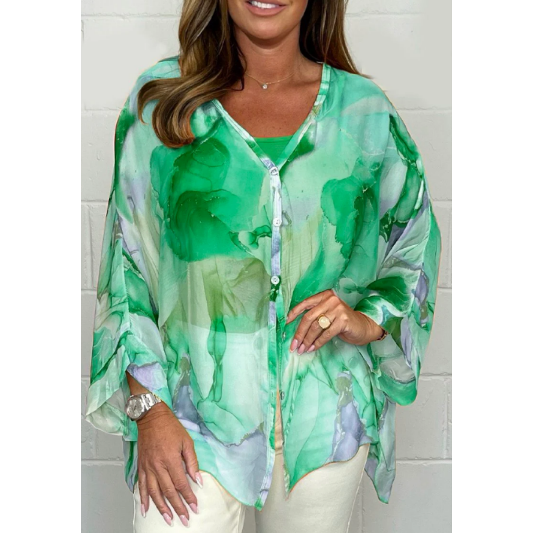 Sommerbluse mit Blumenknöpfen für Damen | Lange Ärmel