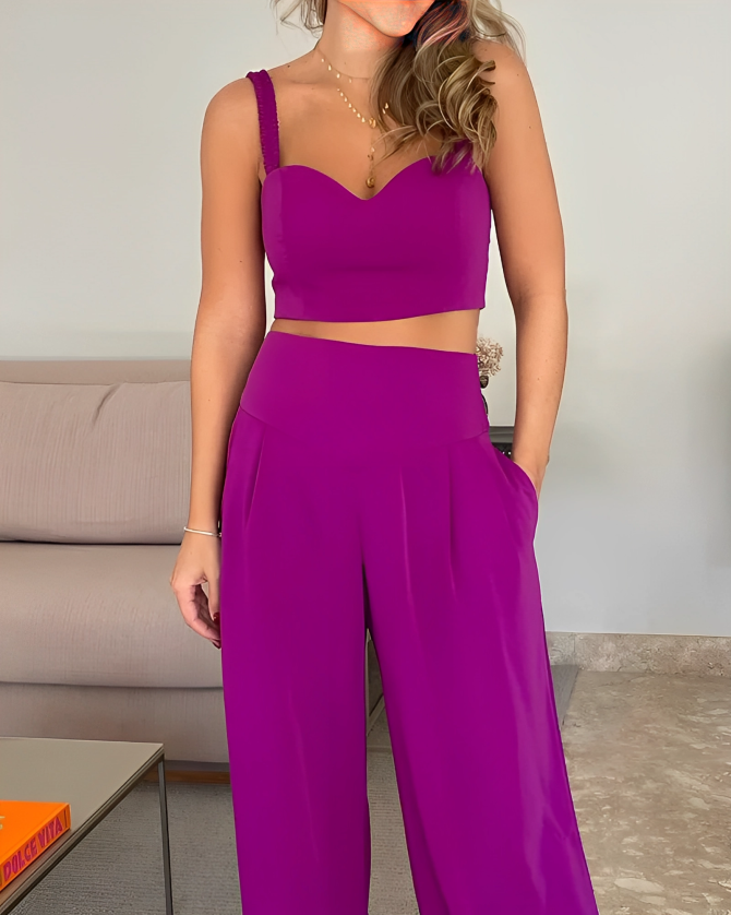 Ensemble gilet et pantalon deux pièces de couleur unie - Iva