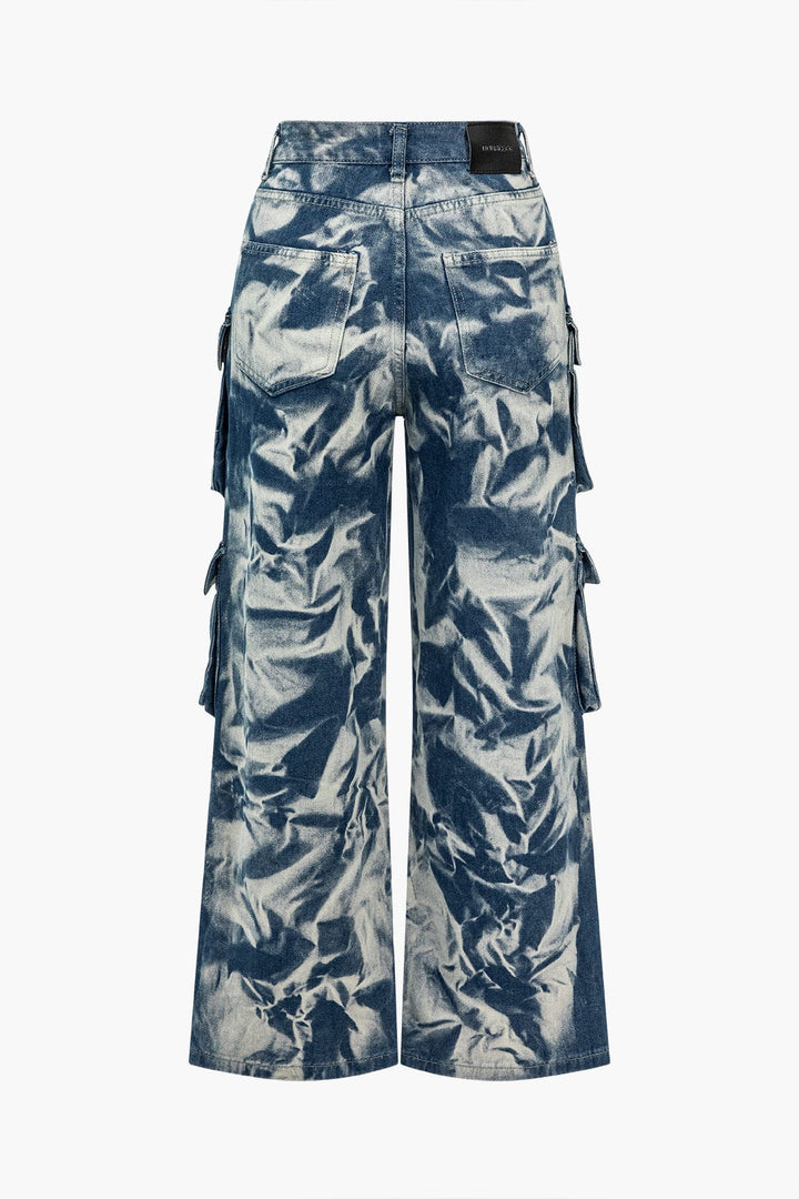 Jean Cargo à Poches à Rabat Tie Dye - Style Décontracté en Denim