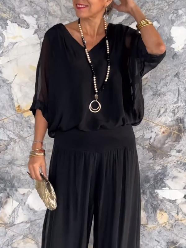 Elegant wide two-piece pants in silk chiffon