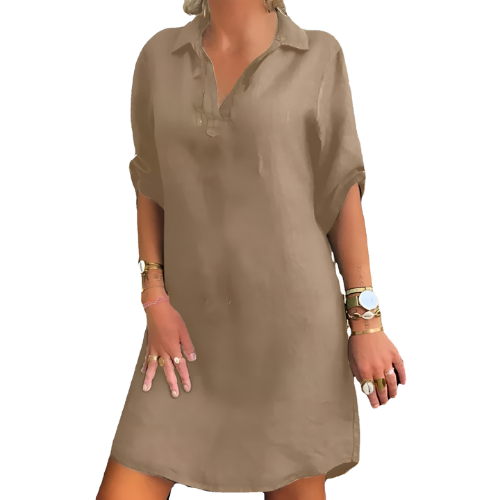 Uni-farbene und legere 3/4-Arm Robe Chemise für Damen | Midi
