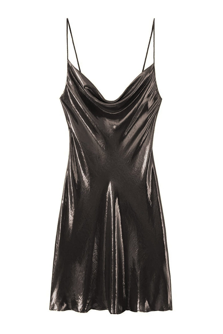 Eloise - Robe courte à col bénitier en tissu métallisé