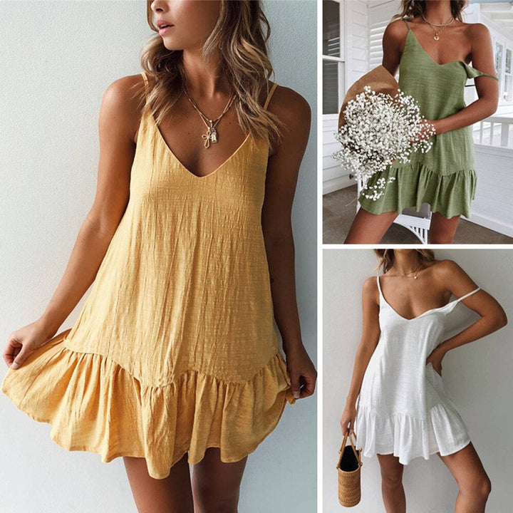 Robe Courte Décontractée à Bretelles – Style Estival Léger pour Vacances et Plage
