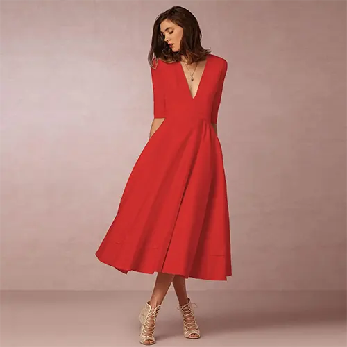 Elegantes und geripptes Abendkleid für Damen | Midi