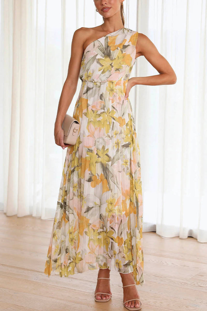 Queenie | Vestito da donna con scollo stampato | Giallo Bianco