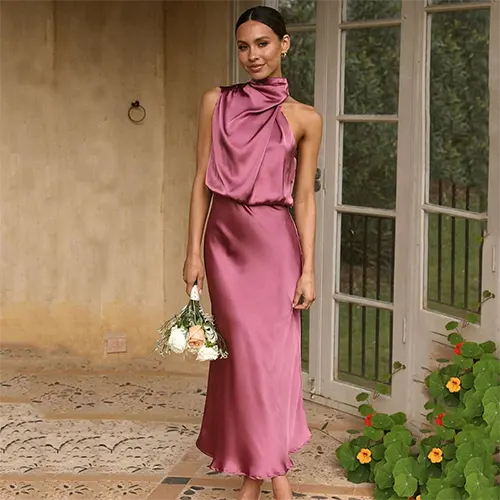Elegantes Damen-Halterkleid für Hochzeitsgäste | Maxi