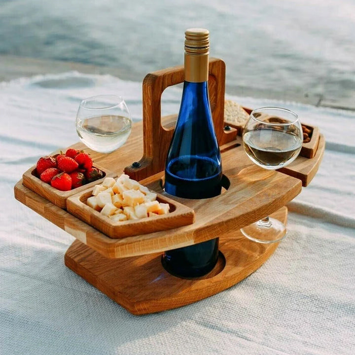 Przenośny drewniany stół piknikowy na wino – WineNest
