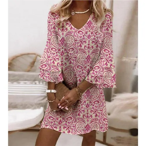Bedrucktes Sommerkleid mit langen Ärmeln für Damen | Mini