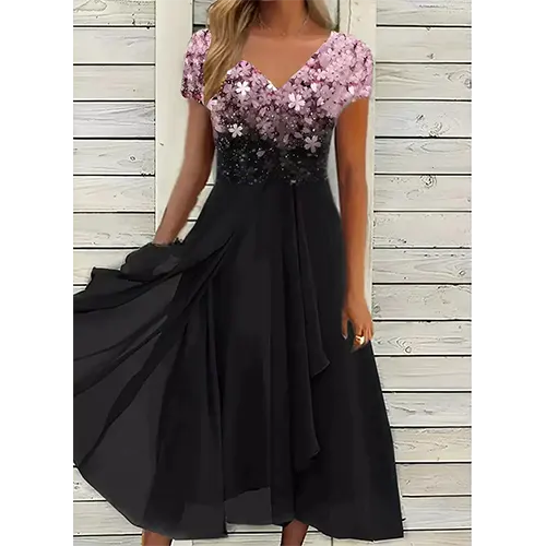 Schicke Blumen-Hochzeitsgastkleid für Damen | Midi