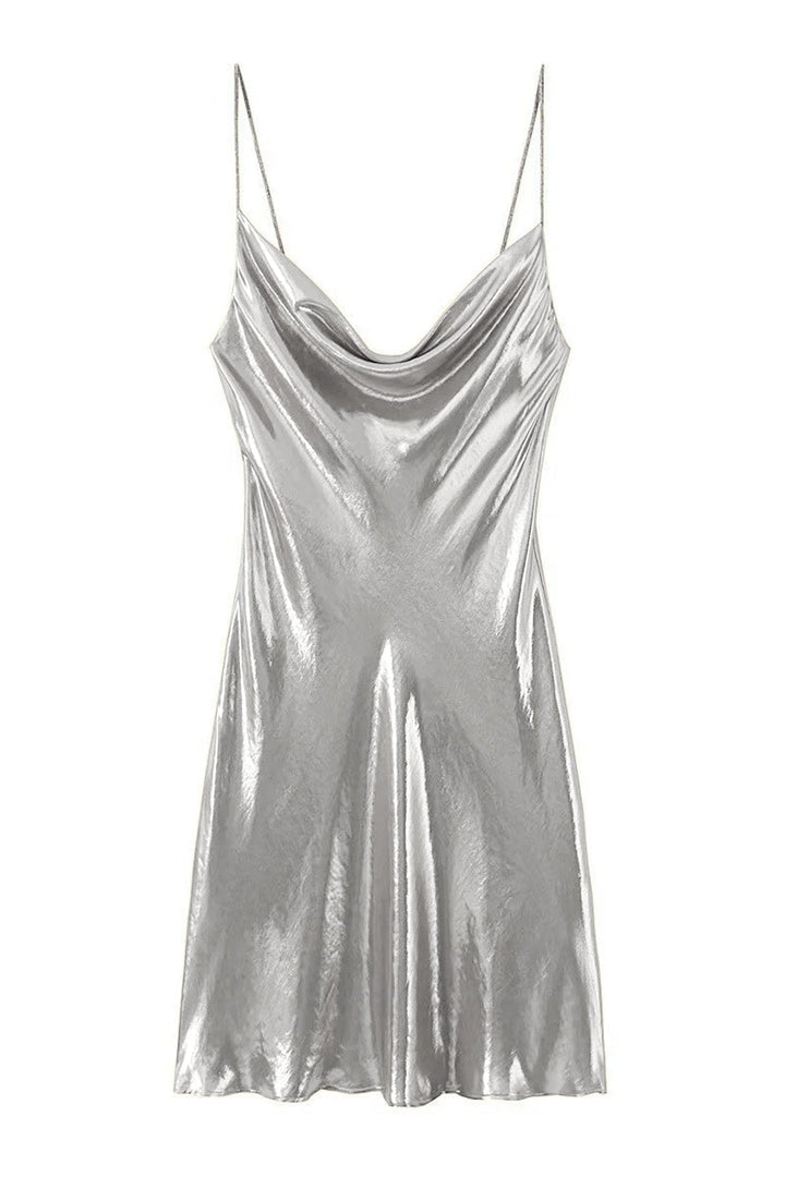 Eloise - Robe courte à col bénitier en tissu métallisé