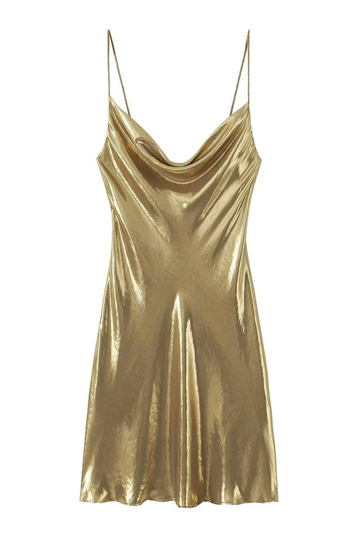 Eloise - Robe courte à col bénitier en tissu métallisé