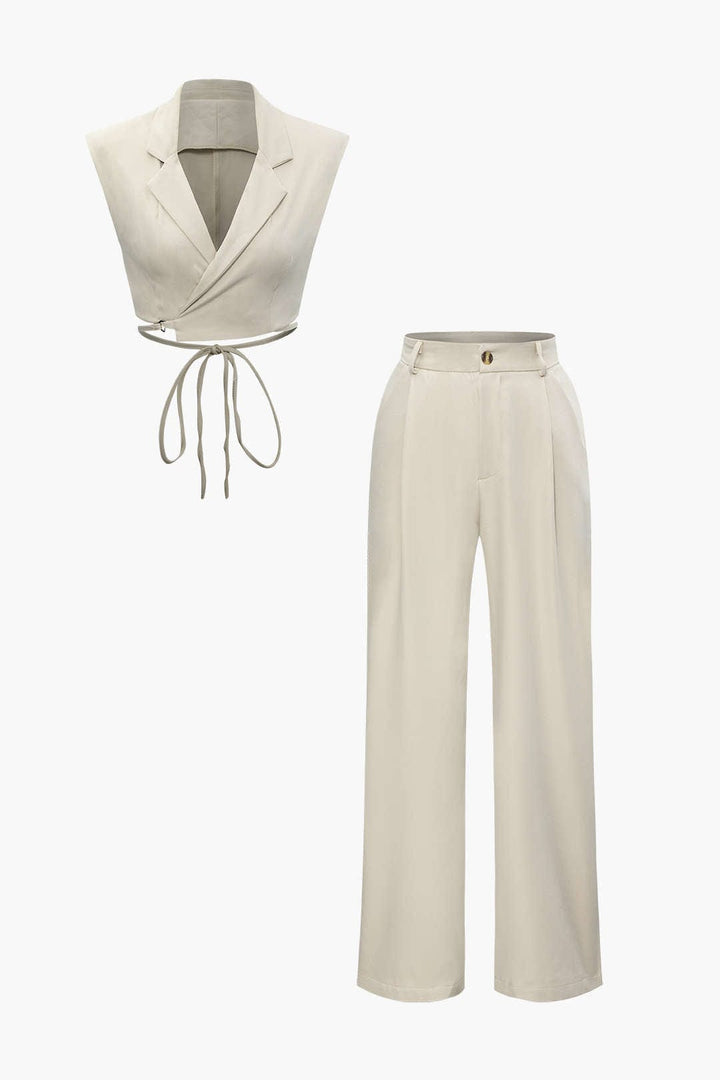Ensemble Pantalon et Gilet à Revers - Élégance Décontractée