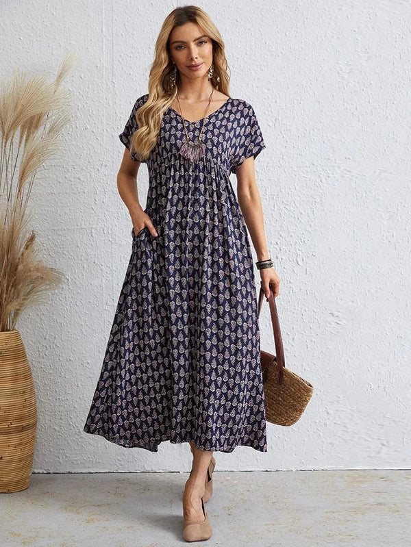 Vestito Alice con scollo a V – Eleganza vintage in lino e cotone