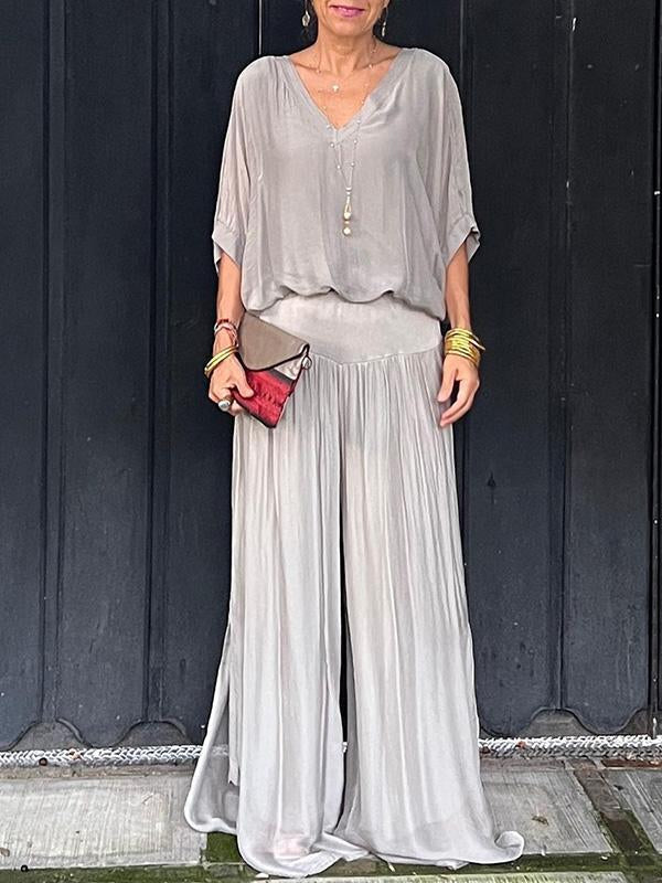 Elegant wide two-piece pants in silk chiffon