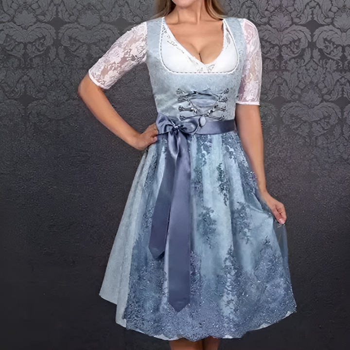 Traditionelles klassisches blaues Dirndl für Damen | Midi